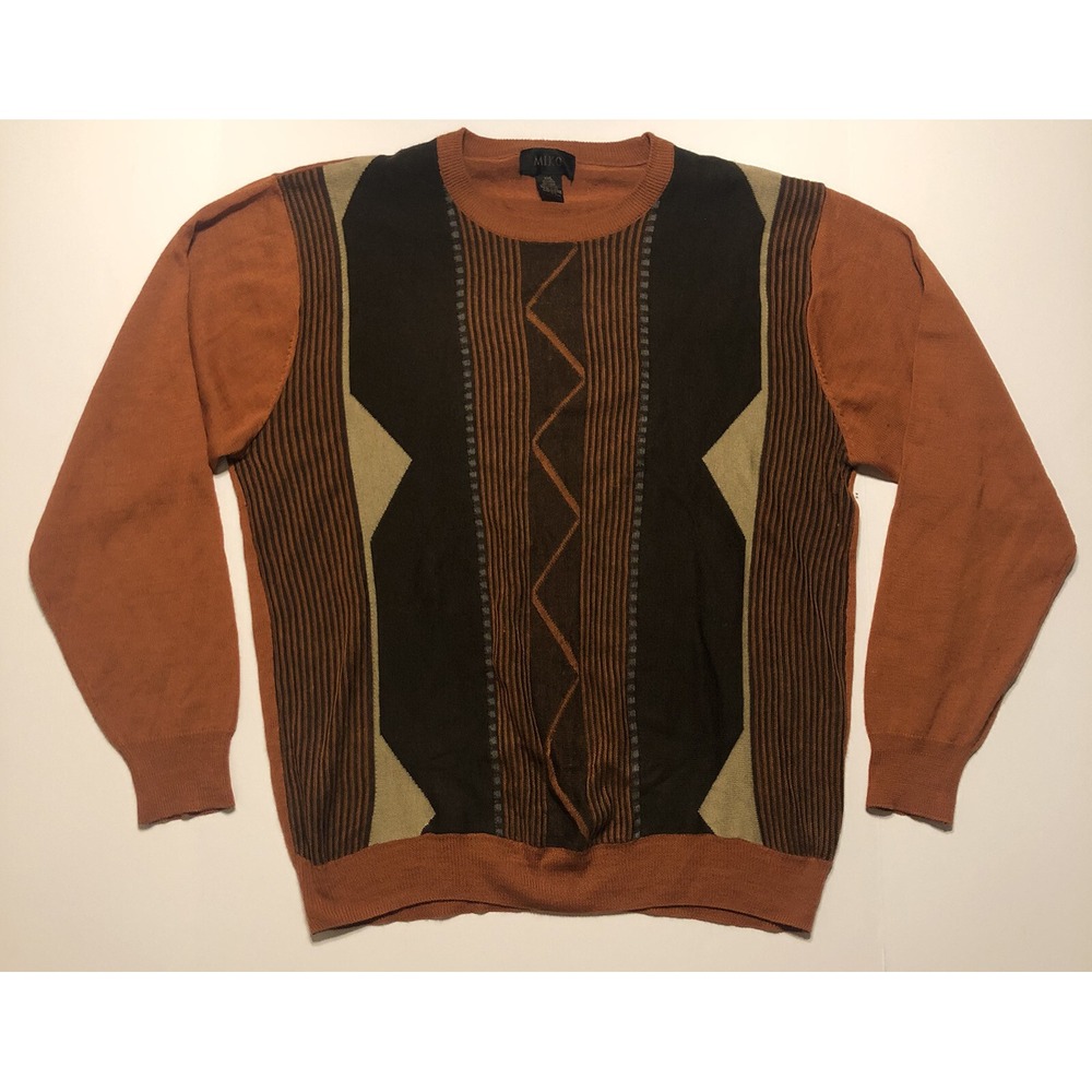 Miko Graphic Sweater Orange Size XXL Acrylic Wool Lana